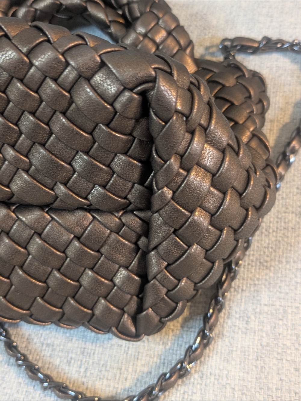 Metallic Brown Woven Mini Chain Strap Braided Handle Handbag - Picture 5 of 12